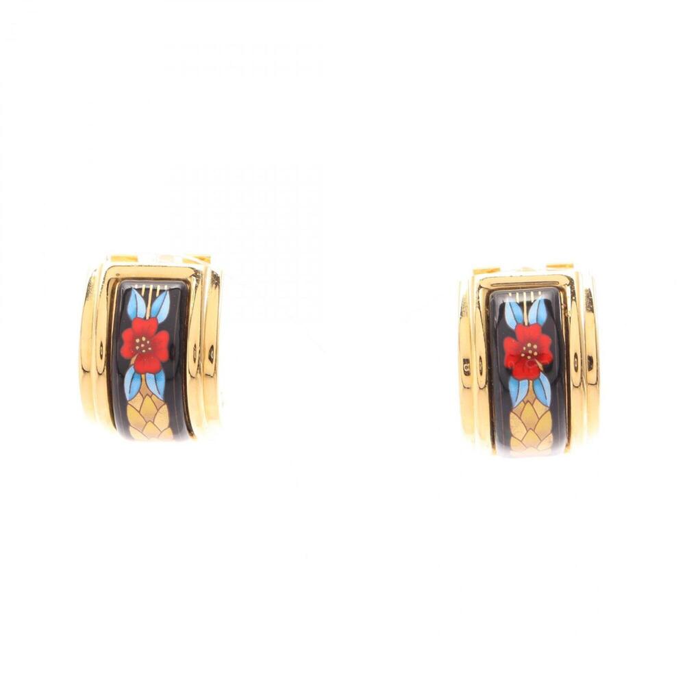 Hermes enamel earrings, gold-plated (GP), cloisonné enamel, women's, gold, bl...